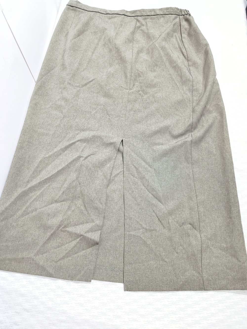 Vintage Tailored Midi Skirt with Front Slit - Taupe Olive Green E1(9)